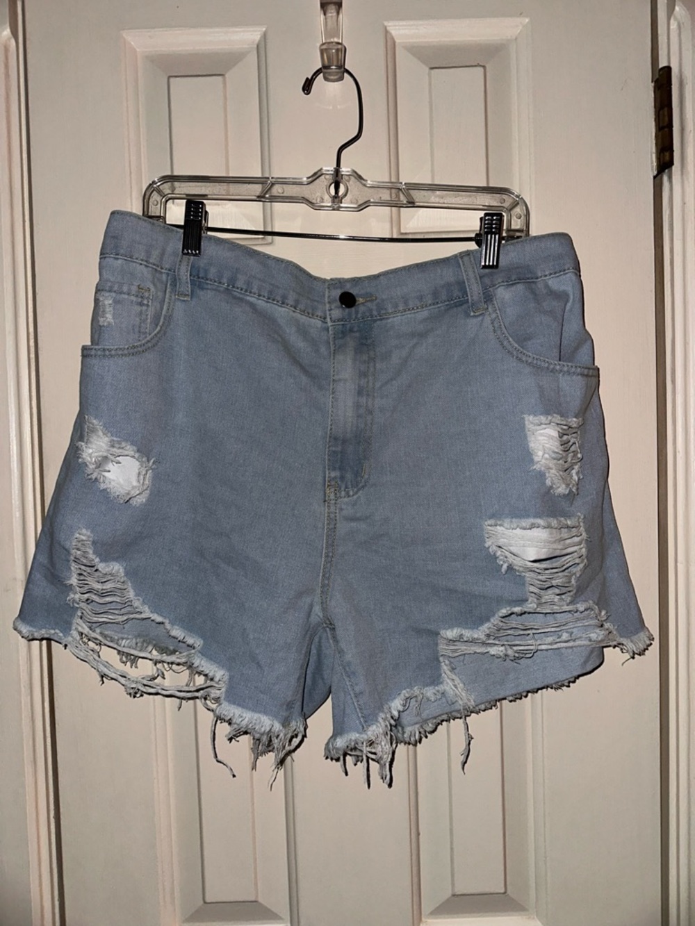 SHEIN Light Blue Distressed Denim Shorts